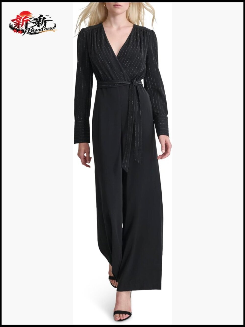 Long Sleeve Surplice Neck Wide Leg Jumpsuit With Removable Belt